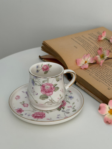 فنجان نعلبکی قهوه خوری گل دار وارداتی