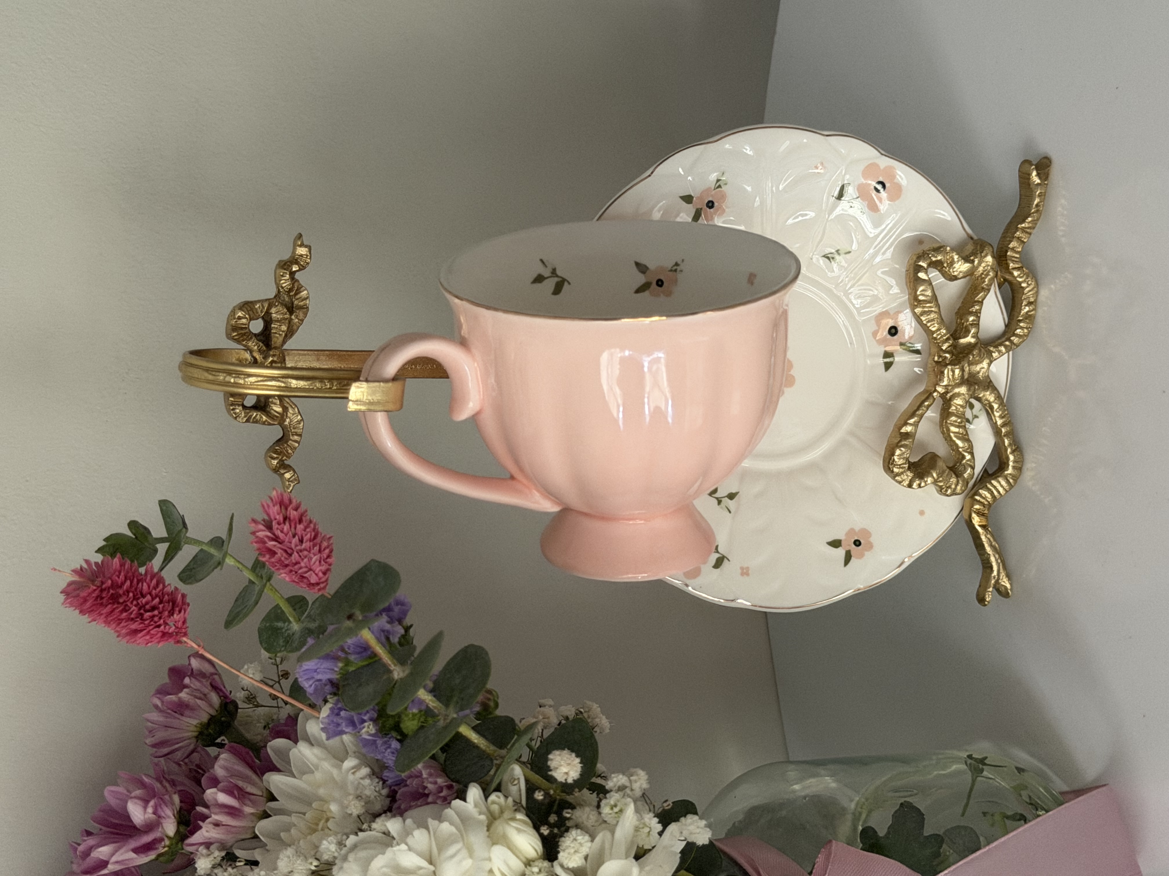 فنجان نعلبکی گلدار چایخوری رنگی (تک)