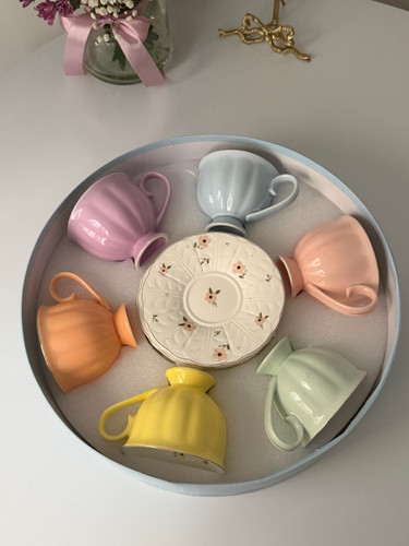 فنجان نعلبکی گلدار چایخوری رنگی (تک)