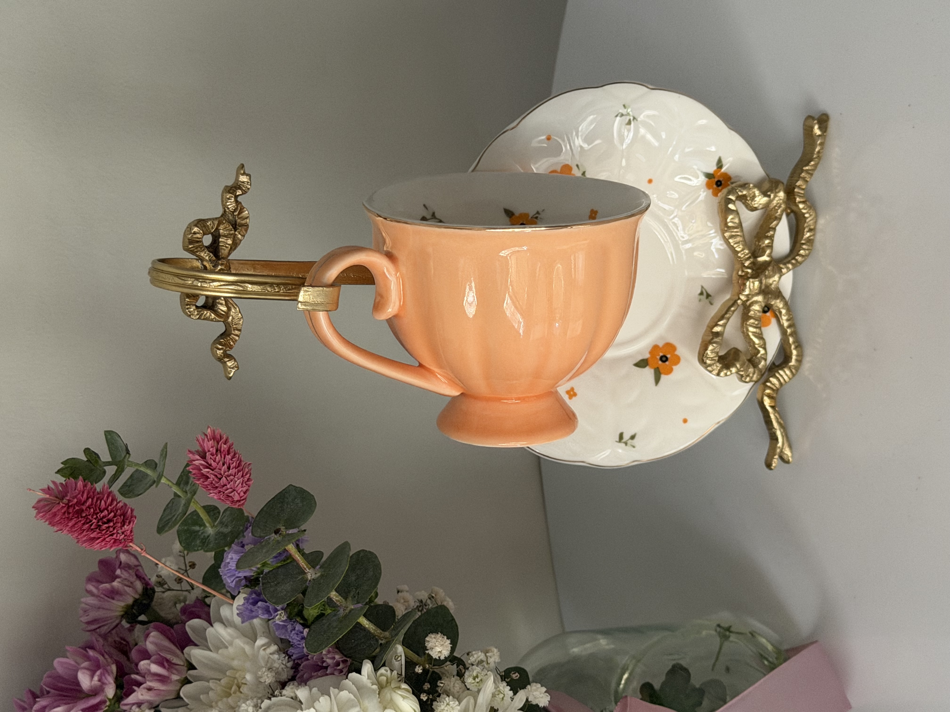 فنجان نعلبکی گلدار چایخوری رنگی (تک)