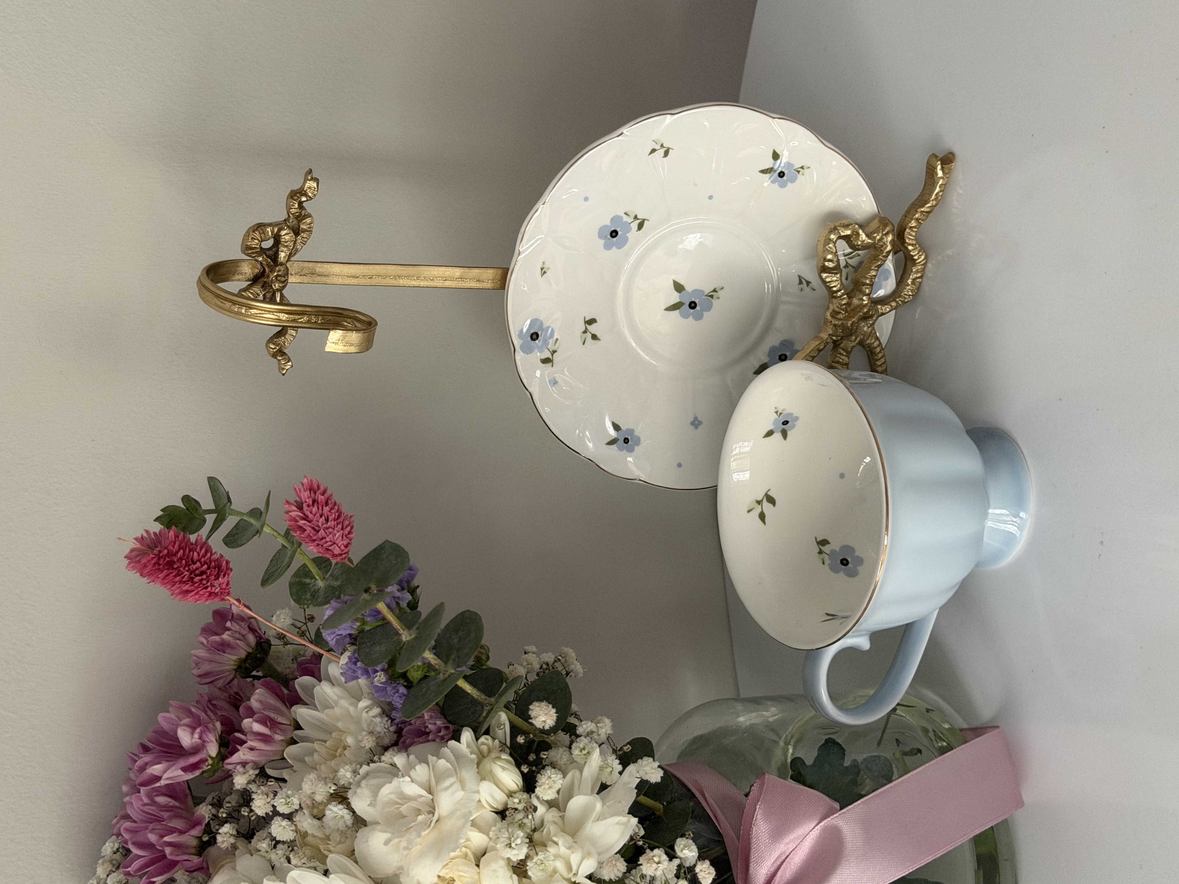 فنجان نعلبکی گلدار چایخوری رنگی (تک)