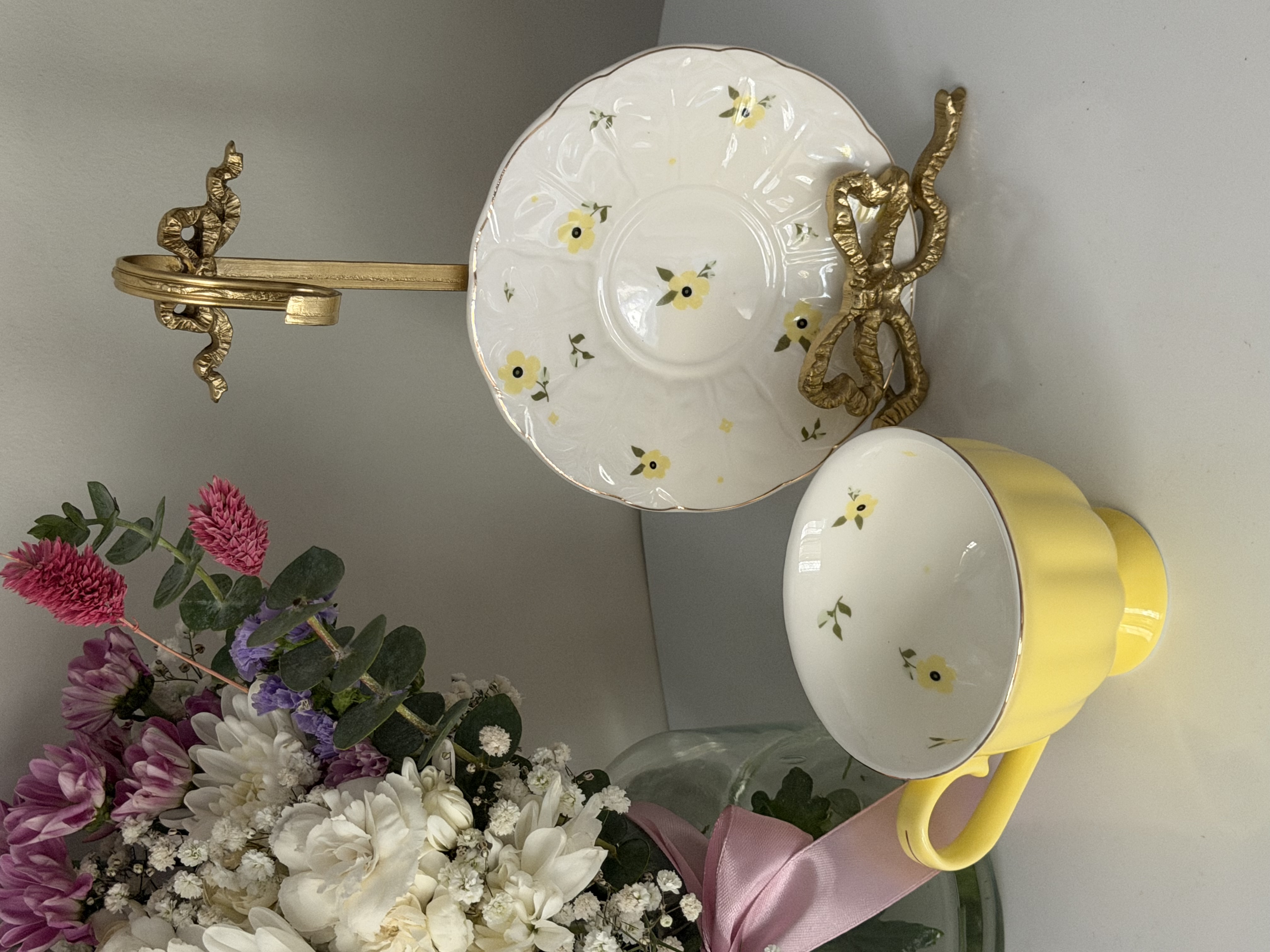 فنجان نعلبکی گلدار چایخوری رنگی (تک)