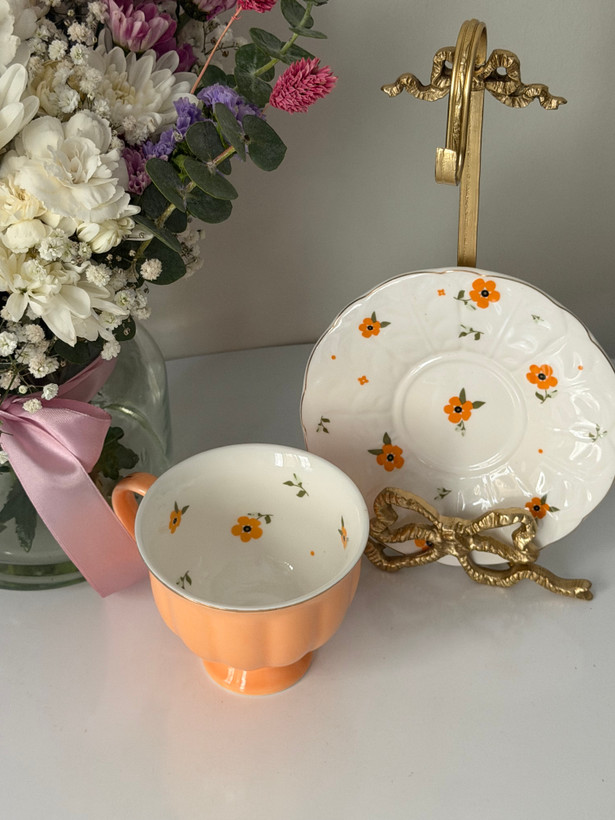 فنجان نعلبکی گلدار چایخوری رنگی (تک)